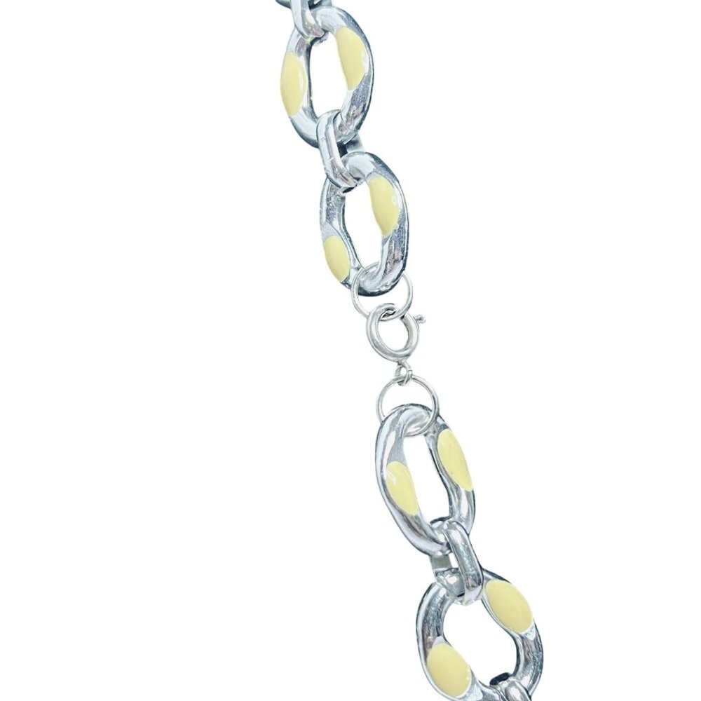 Vintage Silver Tone & Cream Enamel Chain Necklace & Bracelet Set (5664) - Picture 6 of 12